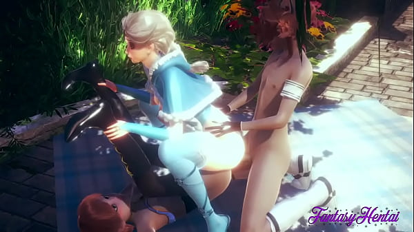 3d卡通*冰雪奇緣. 艾爾莎和安娜性交和指交三人行